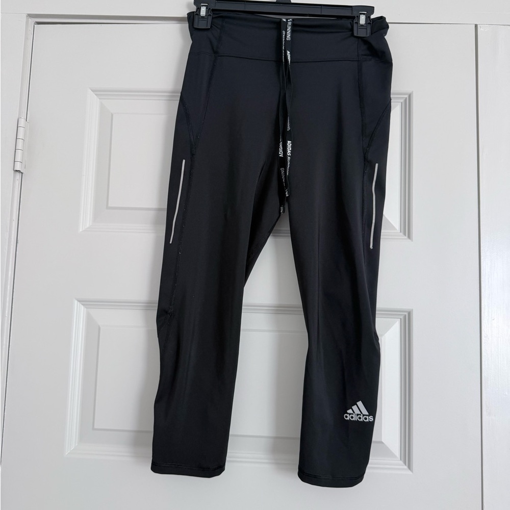 adidas Black Capri Workout Leggings with Reflective Trim